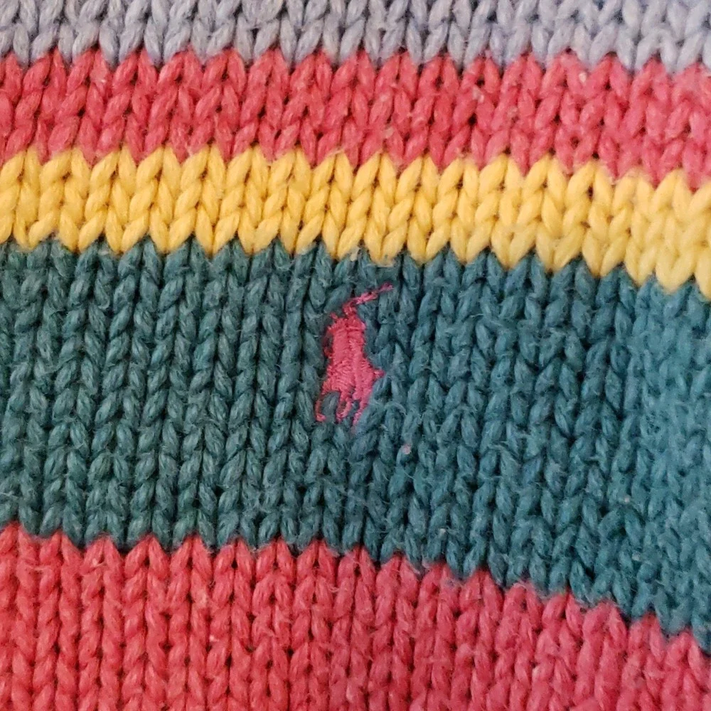 Vintage Ralph Lauren Girls Striped Cardigan Sweater SIZE 6 Zip Pink Pony Preppy